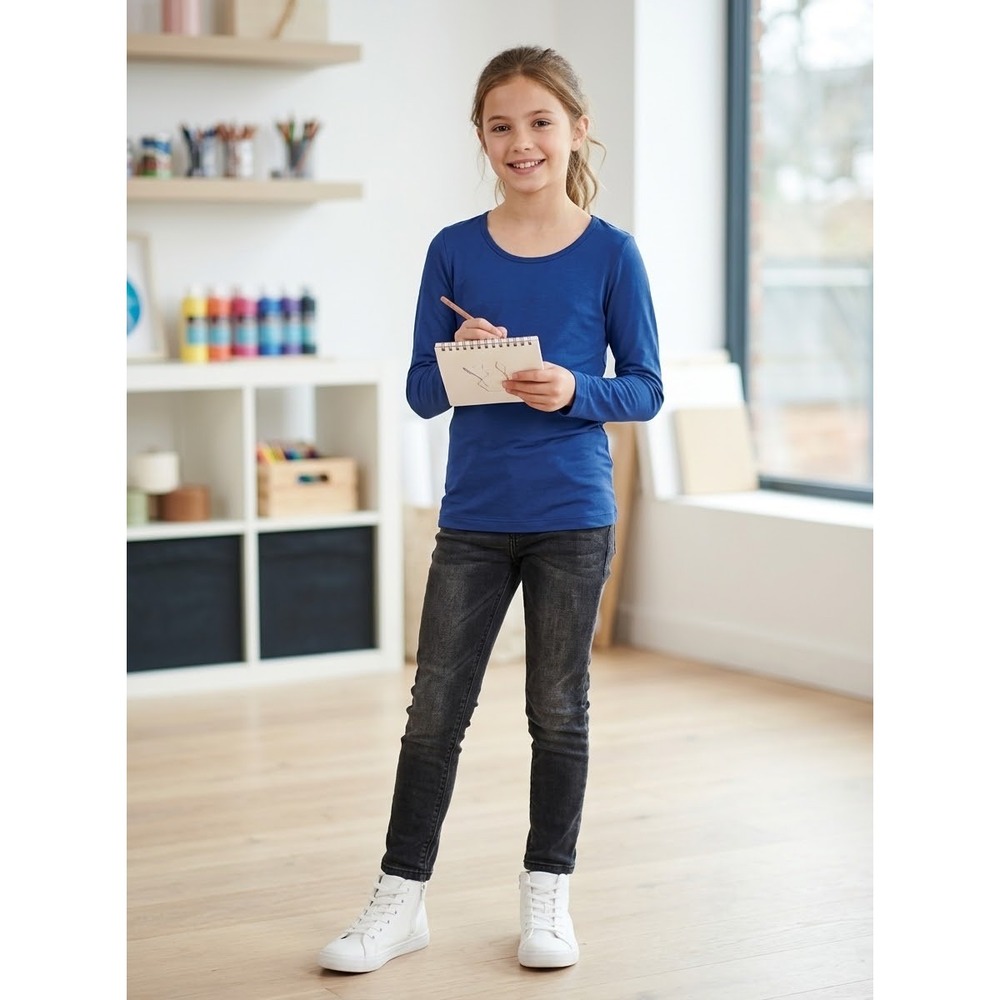 Heattech Thermal Uniqlo Blue Polyester Rayon Scoop Neck Top Size 7-8 Kids